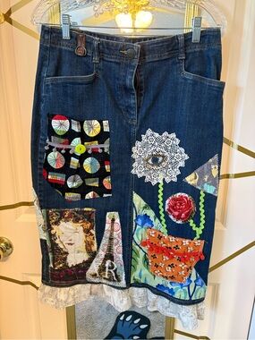 Lands’ End Art to Wear one of a kind Heavily Embellished skirt sz10